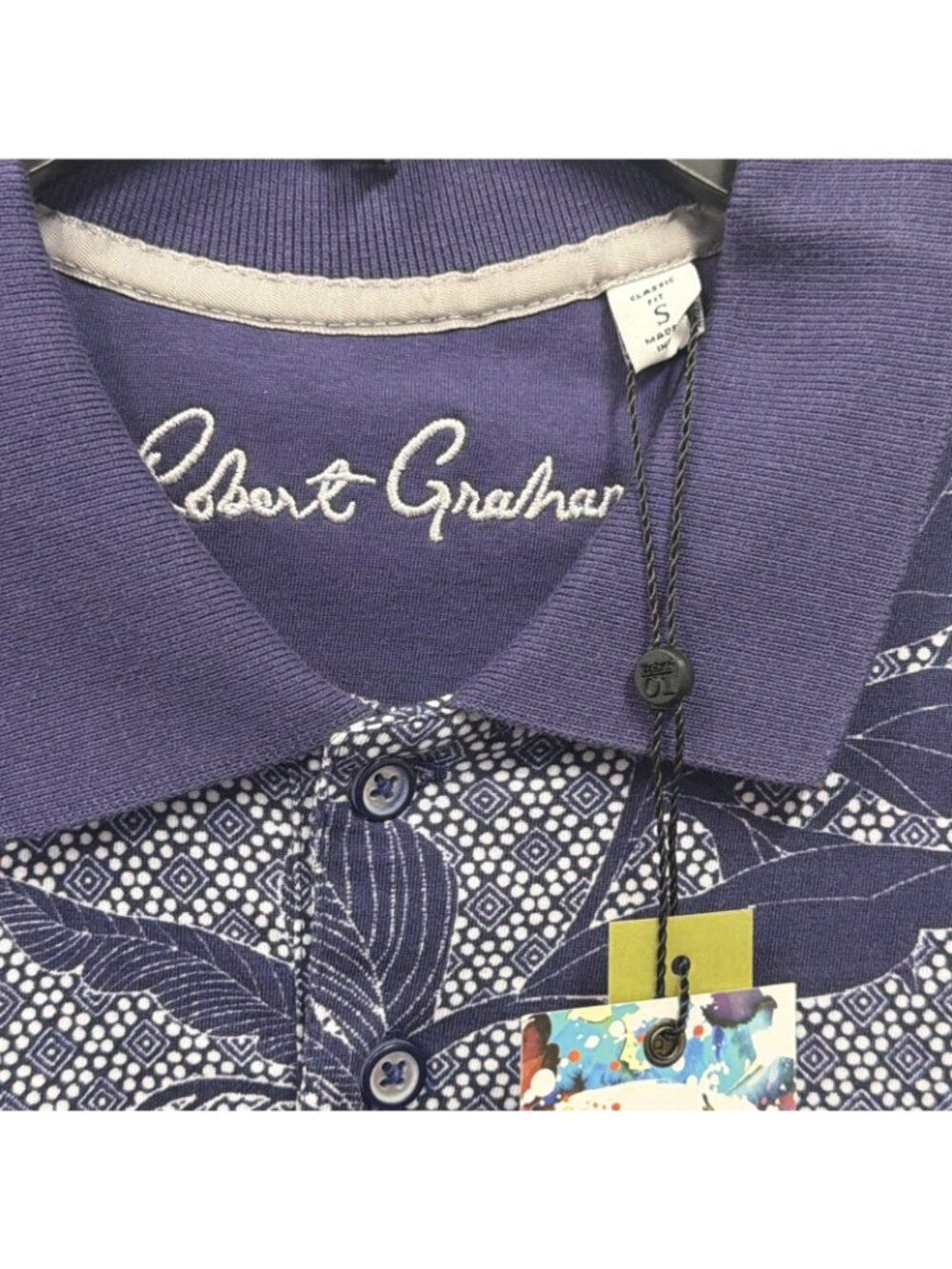 Robert Graham Basque Polo Shirt Mens Small Navy Floral Print Knit Short Sleeve - Picture 6 of 8